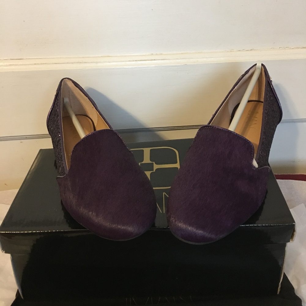 IMAN BERRY/PURPLE, PONY HAIR AND GLITTER FLATS 8.5